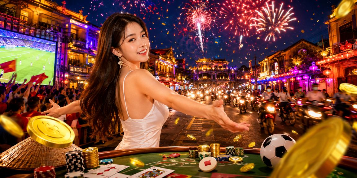 Không gian chơi bài trực tuyến với ánh đèn neon tại Huế về đêm