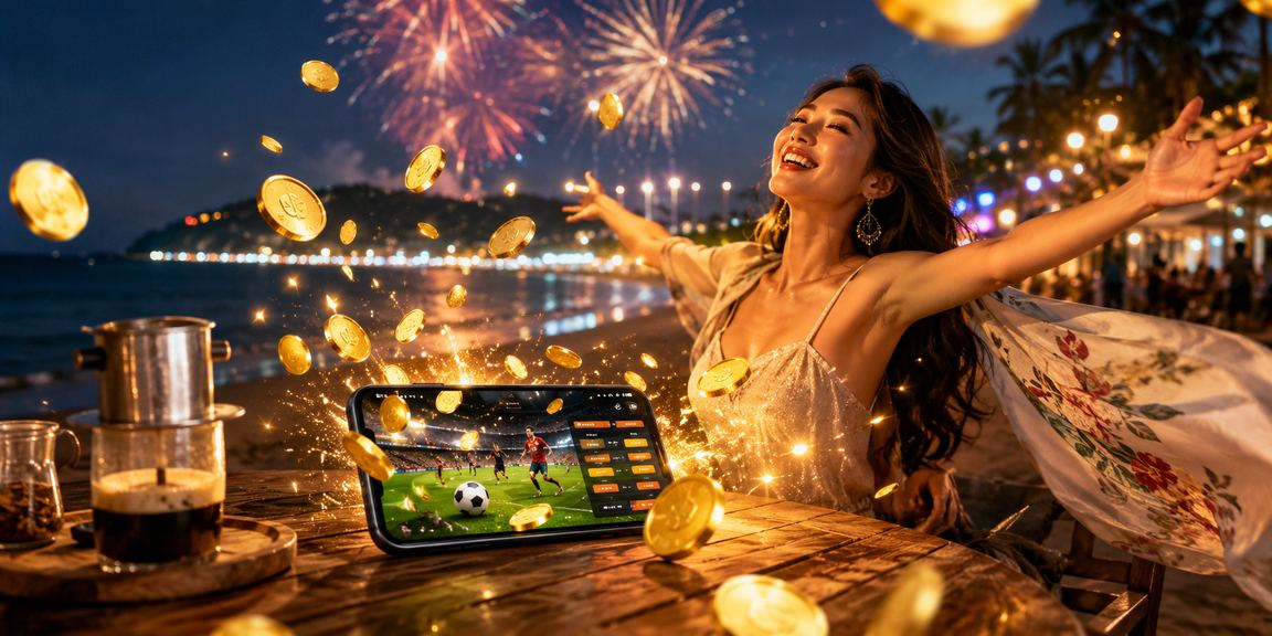Người dùng tại Vũng Tàu theo dõi cá cược thể thao và nhận cashback cuối tuần bên biển